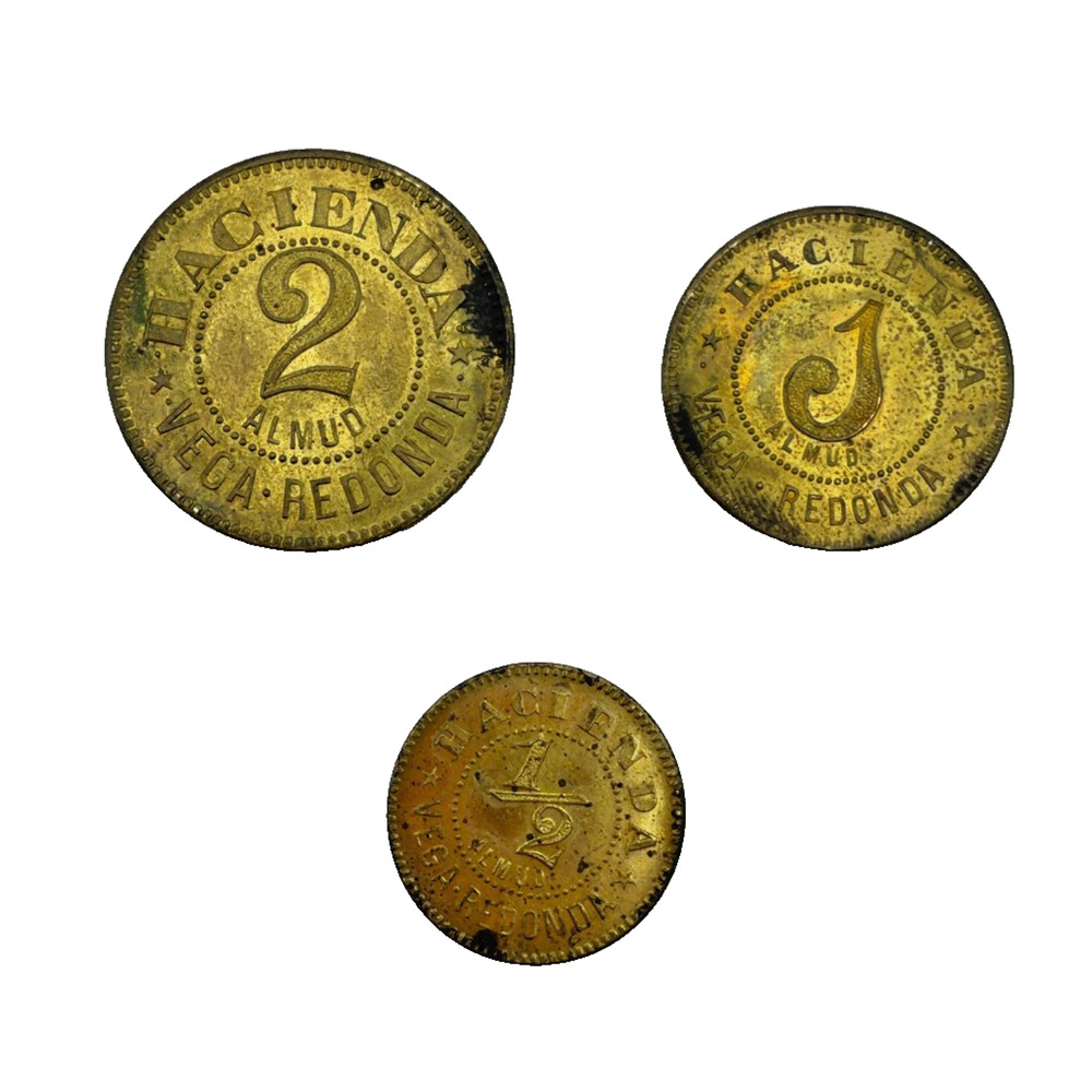Vega Redonda Hacienda Trade Tokens Lot 3 Brass Metal 2 1 1/2 Almud